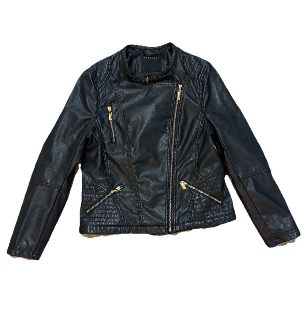 Therapy Women’s Moto Jacket Black Vegan Faux Leather Zippers Pockets XL Biker - Picture 3 of 6